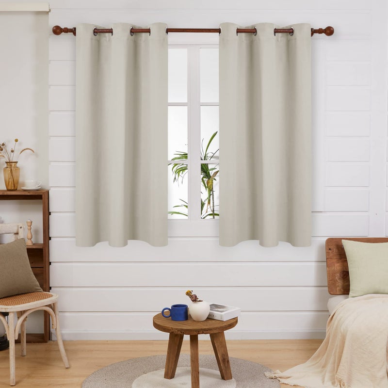 Deconovo Blackout Curtains for Bedroom, Thermal Insulated Room Darkening Grommet Window Drapes, Light Beige, 38W x 45L Inch, Pack of 2 for Living Room & Nursery Privacy Panels - Image 2